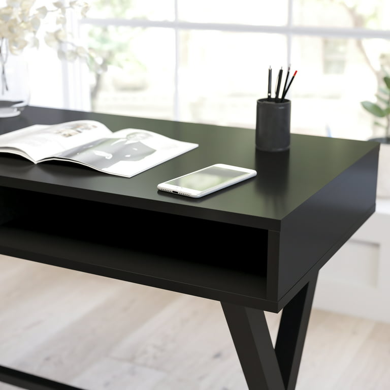 Home Office Writing Computer Desk with Open Storage Compartments - Black