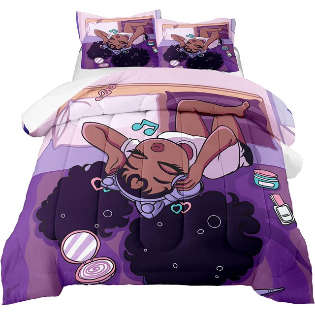 African American Black Girl Comforter Set Queen Size, Black Girls Magic Duvet Comforter for