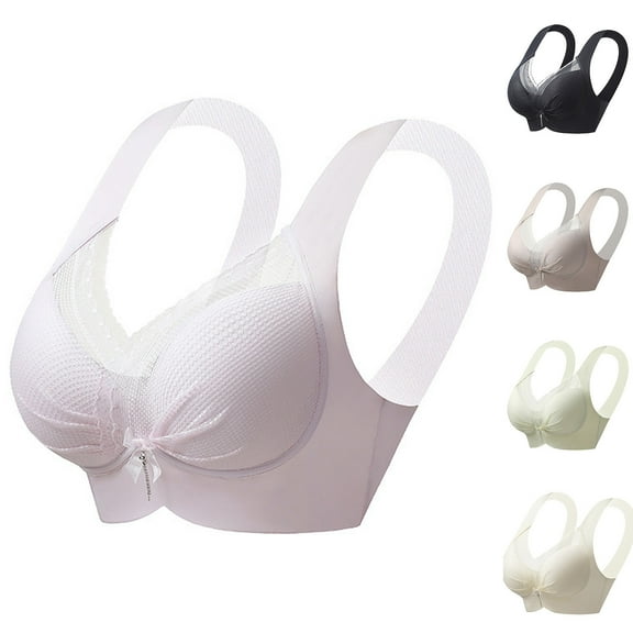 SMihono Women Mesh Lace Bra Seamless Wireless Push Up Bra Medium Support Full Coverage Bralette No Underwire Comfort Brassiere Pink XXXXL