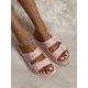 thumbnail image 3 of Women Double Buckle Decor Slides, PVC Fashion Flat Sandals Black, 3 of 4