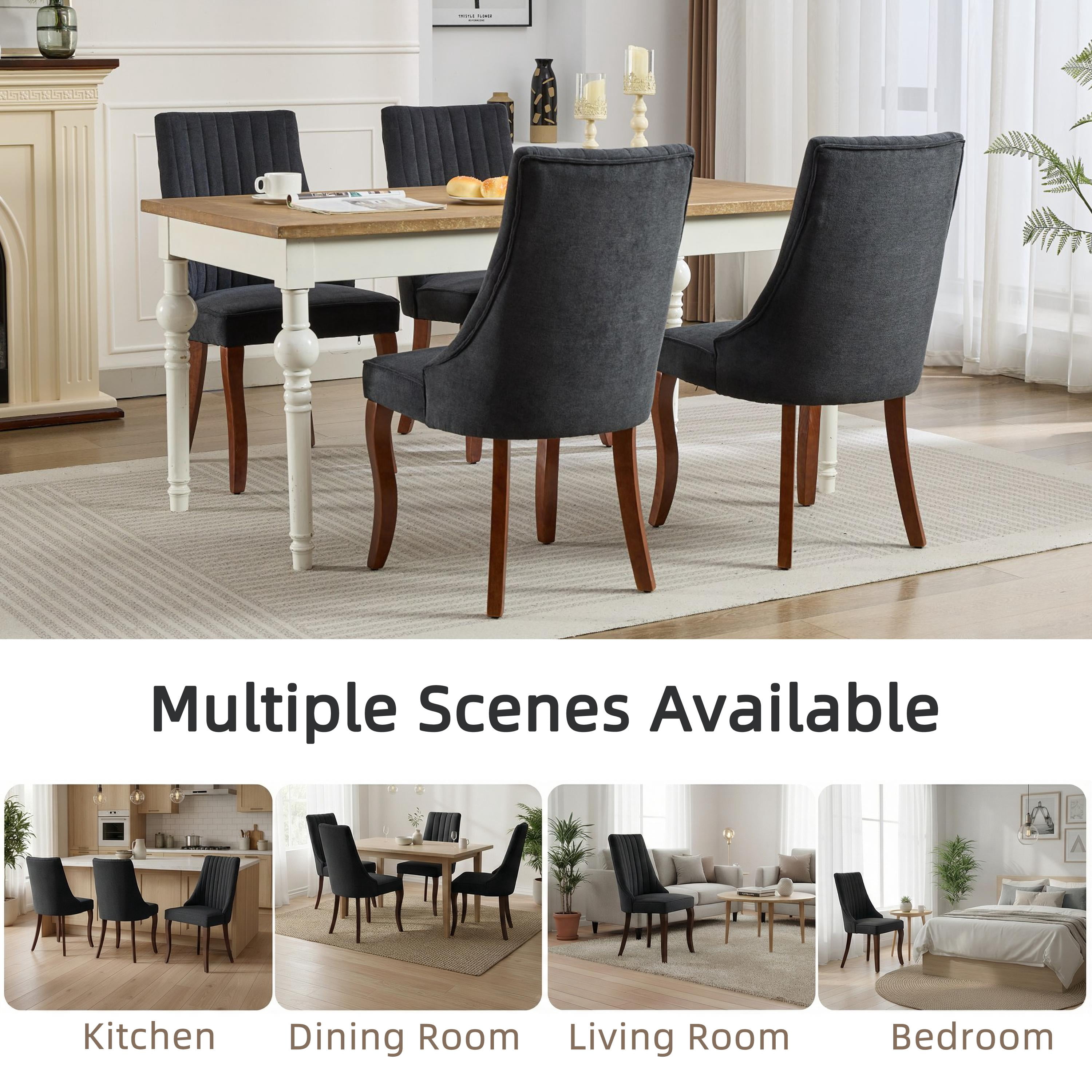 Dining Chairs Set of 4, PAPROOS Velvet Upholstered Dining Chairs, Farmhouse Accent Chair Side Chair with High Backrest and Solid Wood Legs, Kitchen Chair for Dining Kitchen Living Room, Black