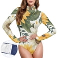 thumbnail image 3 of Bee Flowers Women's Mock Turtle Neck Long Sleeve Tops Bodysuit Jumpsuit One Piece Leotards Shirt, 3 of 8