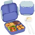 thumbnail image 1 of Lonchera Bento Niño, Bento Box Kids de 3 Compartimentos, Lonchera para Niños a Prueba de Fugas con Asa, con Tenedor y Cuchara, Contenedor de Bocadillos de Frutas para la Escuela y Picnic (Azul), 1 of 3