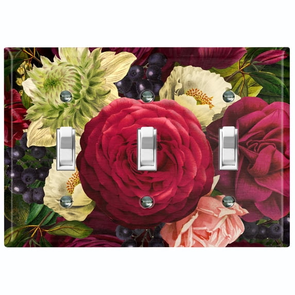 Metal Light Switch Plate Outlet Cover Elegant Red White Rose Bouquet Wallpaper ROS022