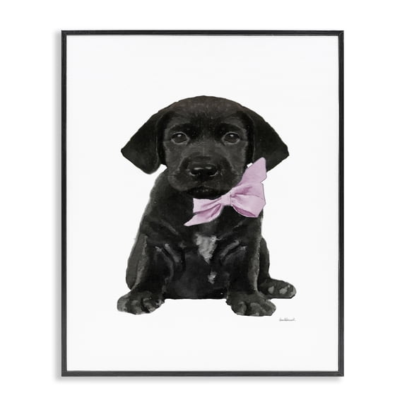 Stupell Industries Shabby Chic Black Puppy Pink Bow Black Framed Giclee Art, 11 x 14, by Amanda Greenwood