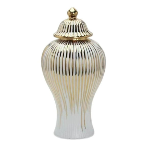 WLPZXP Ceramic Ginger Jar Craft with Lid Elegant Modern Chinese Ceramic Vase Temple Jar White and Gold