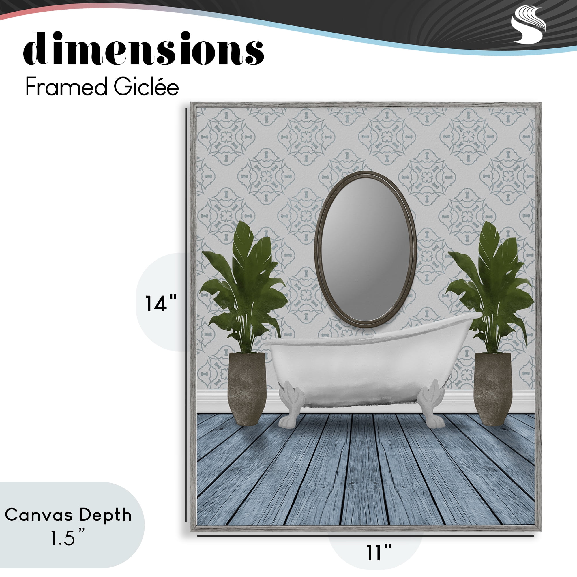 Stupell Industries Restful Wash Bathtub Gray Framed Giclee Art, design by Marcus Prime