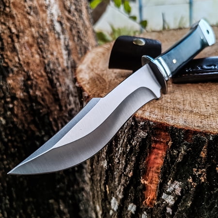 Fixed Blade Outdoor Knife with Black Wooden Handle Sharp High-Hardness Stainless Steel Blade Portable Knife with Sheath for Camping Hiking Survival Ideal Gift for Men