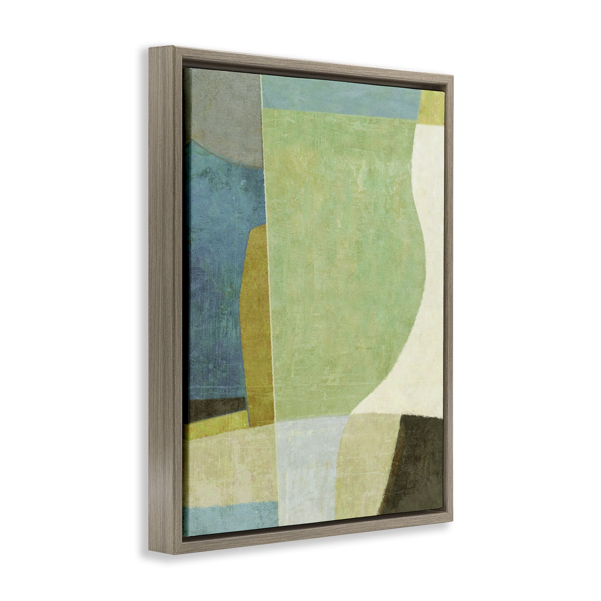Stupell Industries Green Geometric Collage Abstract Painting Brown Floater Framed Canvas Art Print Wall Art, 25 x 31