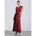 thumbnail image 4 of DARING DIVA Maxi Ruffled Sleeve V Neck Pleated Dress S Red, 4 of 6