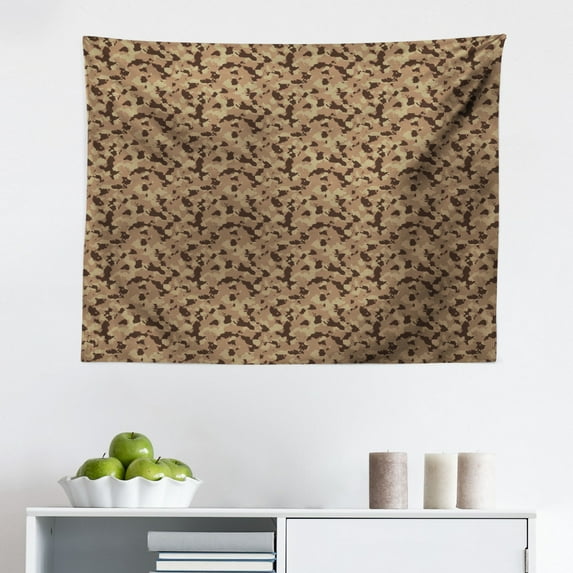 Camouflage Tapestry, Illustration with Simplistic Camo Pattern Classic Tricolor, Fabric Wall Hanging Decor for Bedroom Living Room Dorm, 2 Sizes, Reseda Green Dark Tan, by Ambesonne
