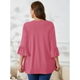 thumbnail image 7 of SHOWMALL Women's Plus Size Tops Bell-Sleeve Ultimate Tee Shirt Purple Red 3X Scoop Neck Casual Tunic Tops 3/4 Sleeves Basic Tops, 7 of 7