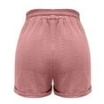thumbnail image 3 of Lroveb Linen Shorts for Women, Summer Elastic Waist Bermuda Shorts, Womens Casual High Waisted Drawstring Beach Shorts with Pockets Pink, 3 of 8