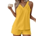thumbnail image 4 of XWSHYW Sleepwear for Women Summer Solid Color Comfortable Pajama Set Casual Crew Neck Sleeveless Sleepwear with Shorts Womens Pajama Sets, 4 of 7