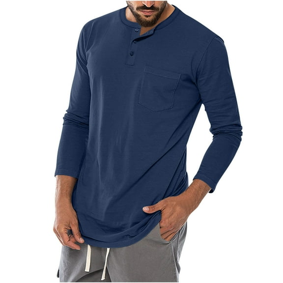 Mens Henley Long Sleeve Casual Shirts Mens Basic Henley Shirts Casual Premium Slim Fit Henley T-Shirts Lightweight Long Sleeve Plain Cotton Tee Shirts Stretchy Comfy Classic Collarless T-Shirts