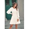 thumbnail image 2 of Robe Mini Décontractée à Manches Longues Smockée Col Rond Taille Élastique Fluide pour Femmes 2023, 2 of 6
