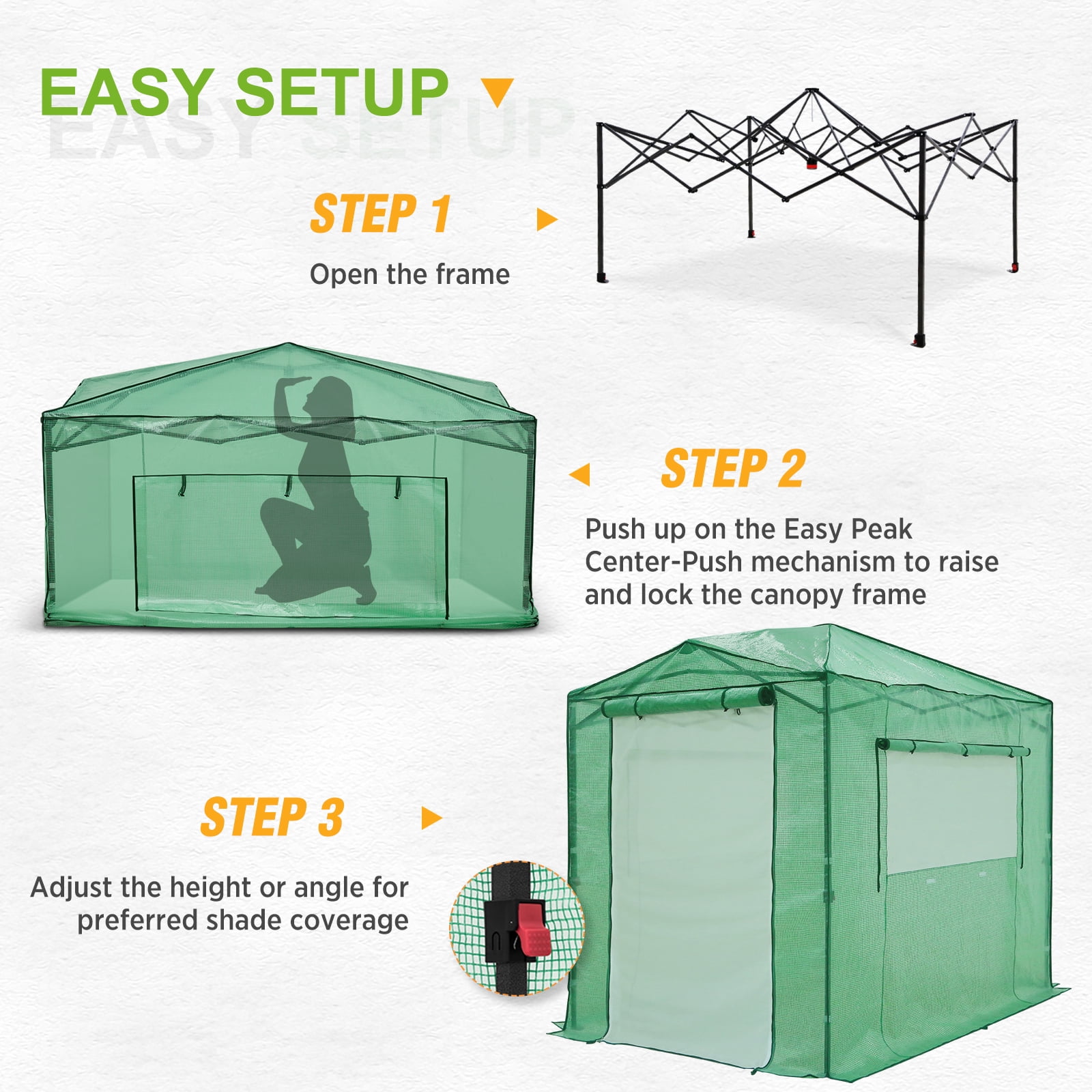 EAGLE PEAK 8x6 Portable Walk-in Greenhouse Instant Pop-up Indoor Outdoor Plant Gardening Green House Canopy with Dual Roll-up Zipper PE Door & Upgraded Screen Mesh Door, Green