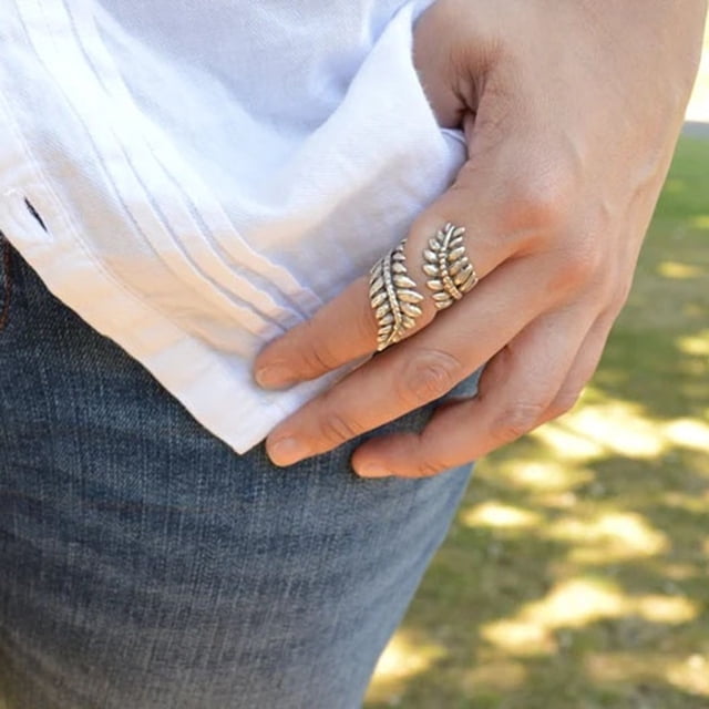 Exquisito regalo de joyería, 2 piezas de anillos de hojas de rama de olivo de plata con forma de rama de olivo, anillo abierto ajustable, el mejor en su clase