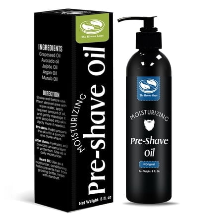 The Henna Guys 8 fl. Oz Unscented Pre Shave Oil for Men Excellent Shaving oil for Men Prepares for a burns free Shave Works with Straight or Safety Razor
