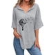 thumbnail image 1 of Gibobby Camiseta de manga corta con cuello en V Camiseta suelta informal con cuello en V para mujer, blusa manga corta con estampado(Gris,G), 1 of 5