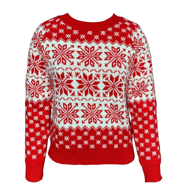 Women Christmas Sweaters, Snowflake Pattern Classic Round Neck Long Sleeve Festive Clothing