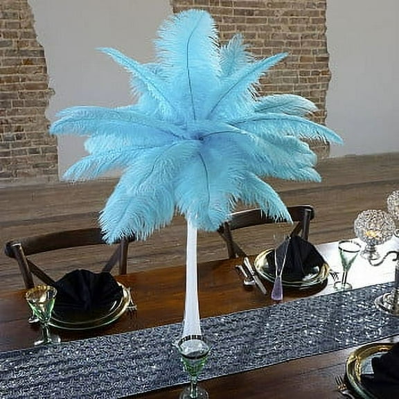 ZUCKER 24pcs 13-16" Ostrich Feather Centerpiece Set - 24" Eiffel Tower Vase Wedding Decorations White and Light Turquoise (Blue)