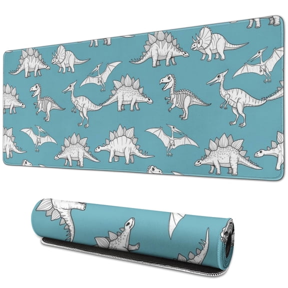 Long Mouse Pads for Desk,Blue Dinosaurs Skeletons Pterosaurs Desk Mats on Top Of Desks, Desk Mouse Pad Extra Large with 3mm Non-Slip Base and Stitched Edge for Gaming,Work,Home 31.5"x11.8"