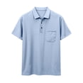 thumbnail image 4 of Men's Big and Tall Golf Polo Shirts Short Sleeve Pocket Performance Moisture Wicking Quick Dry Cotton Striped Golf Shirts for Men Size M-4XL Light Blue, 4 of 5