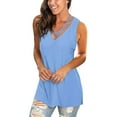 thumbnail image 3 of WIZUTIZ Corset Tops for Women up to 30% Off Plus Shirts Short Sleeve Loose Fit Athletic Solid Tshirts Summer-Beach Ladies Blouse Holiday Beach Trendy Tops Oversize Lightweight V-Neck T-shirt Blue L, 3 of 6