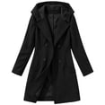 thumbnail image 4 of Cmfcve Womens Plus Size Hooded Coats Double‑Breasted Mid Length Overcoat Long Sleeve Casual Outerwear Jacket, 4 of 8