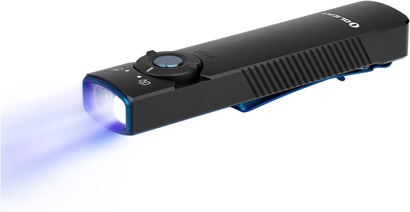 OLIGHT Arkfeld UV Rechargeable EDC Flashlight, 1000 Lumens White LED and 365nm Blacklight Combo for Outdoors, Emergency, Working, Pet Urine Detection (Black)