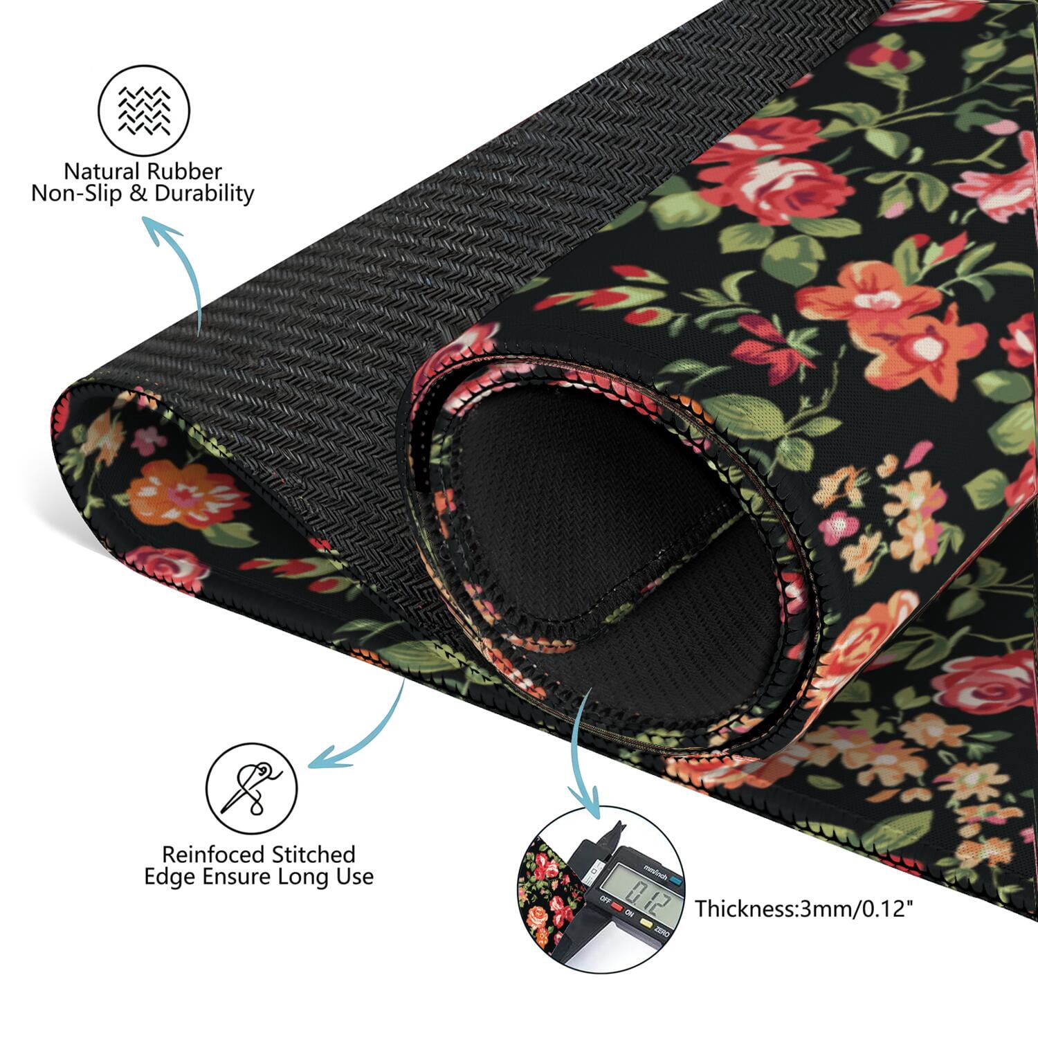 Floral Mahjong Table Gaming Mat 31.5x31.5 Inches Rubber Construction Provides Secure Surface for Tiles and Game Pieces