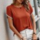 thumbnail image 4 of Top de cuello redondo de manga corta casual de color sólido de verano para mujer OAVQHLG3B Store  lin121212, 4 of 5