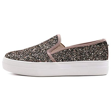

Feversole Women s Fashion Slip-On Sneaker Casual Platform Loafers Glitter Light Brown Size 9.5 M US