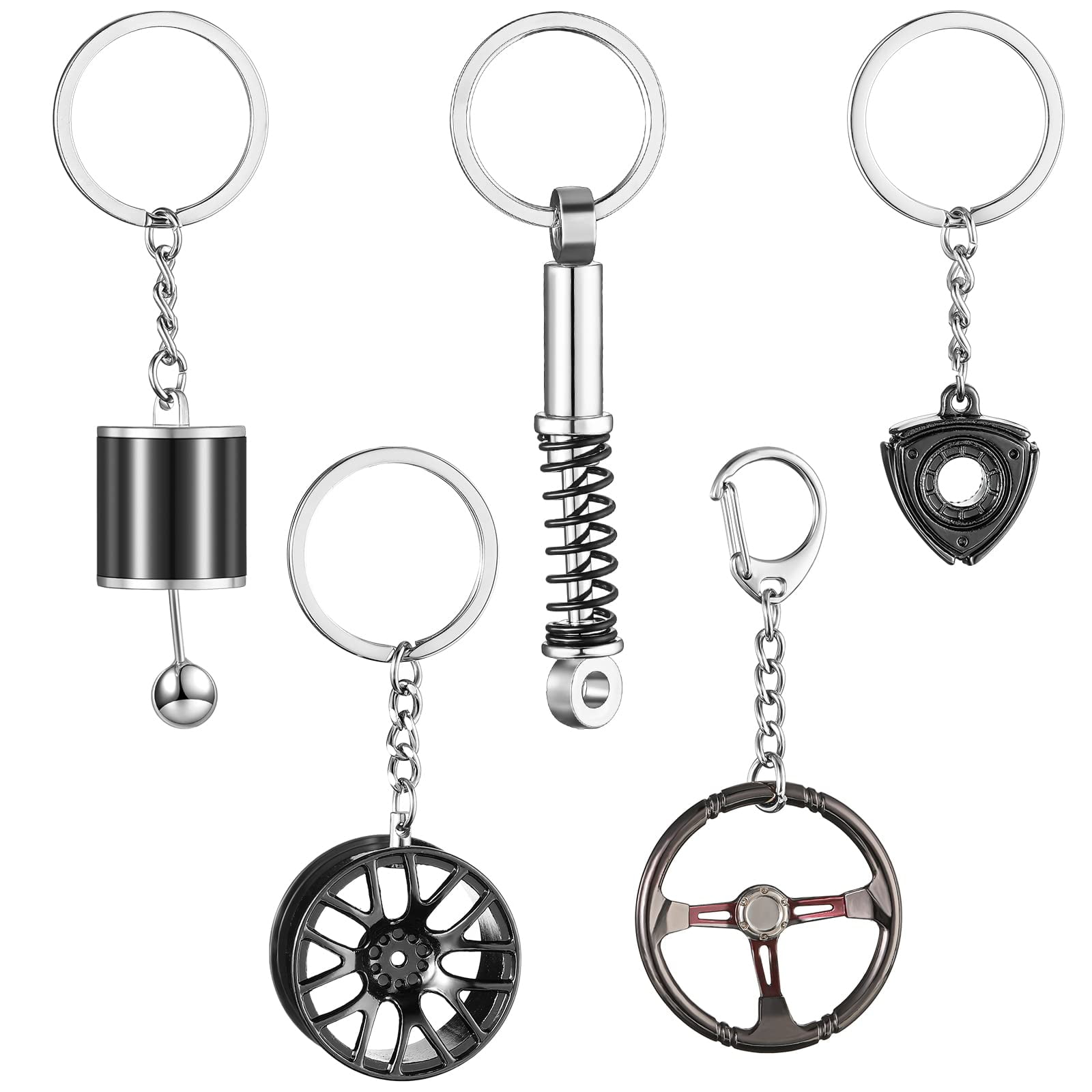 Tallew 5 Pcs Car Parts Model Key Chains Set Steering Wheel Metal