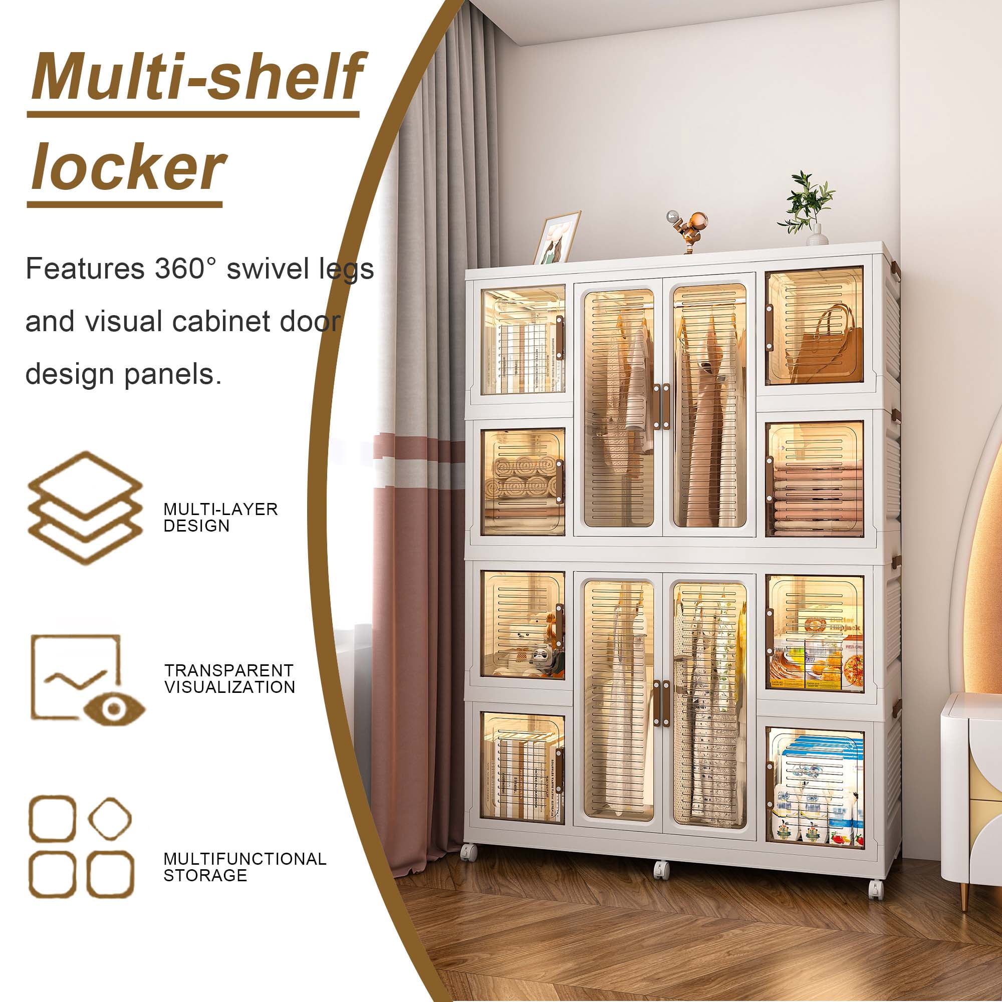 Miniyam 44.09" x 18.11" x 60.2" Includes 16 Hangers – Portable Wardrobe Closet – 12 Magnetic Doors, 12 Cubes, 2 Hanging Rods