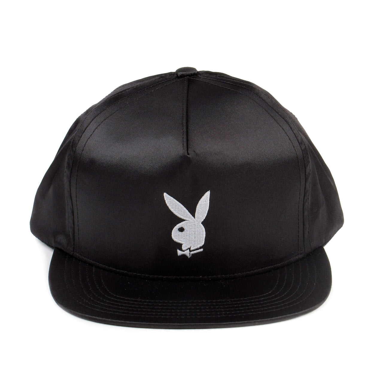 Supreme Playboy Satin Snapback 5-Panel Hat Black/White SS16H49-BLK