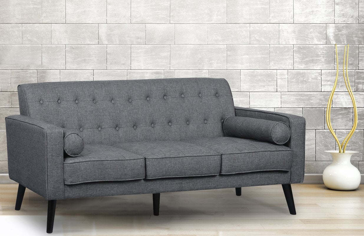 US Pride Furniture Penelope Tufted Mid-Century Sofa with Wooden Legs, Dark Gray