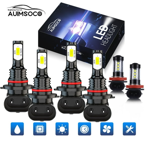 For Chevy Silverado 1500 2003 2004 2005 2006 9005/HB3 9006/HB4 H11 Bulbs 6000k White Kits 8000 Lumens 6Pcs LED Headlights Combo High Low Fog Light Canbus Ready Non-polarity