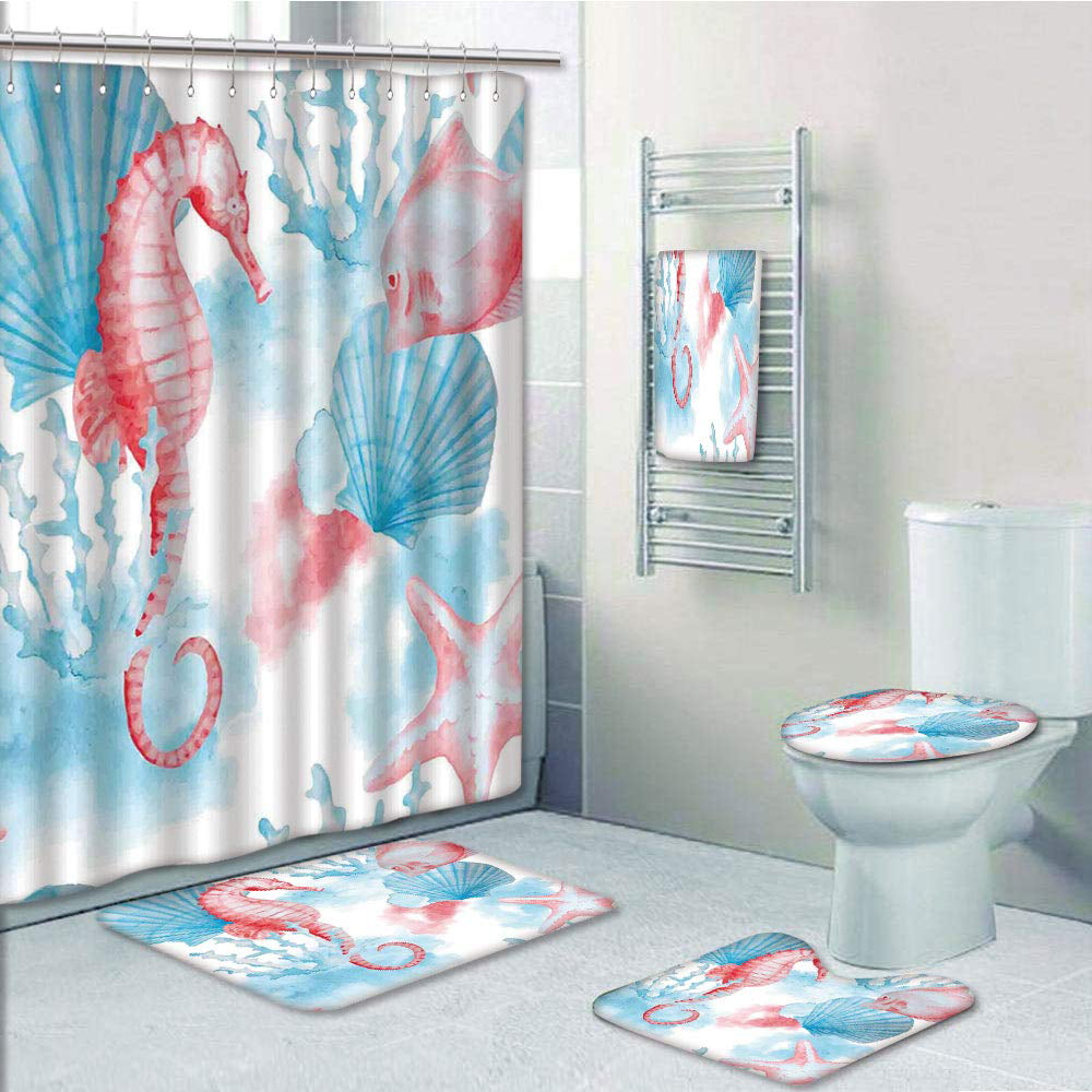 Aurora Fantasy Wolf Shower Curtain Toilet Cover Rug Bath Mat Contour Rug Set 