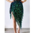 thumbnail image 3 of Faldas envolventes con pañuelo para la cadera para danza del vientre para mujer, falda versátil con borlas de lentejuelas para bailarina Verde y azul, 3 of 9