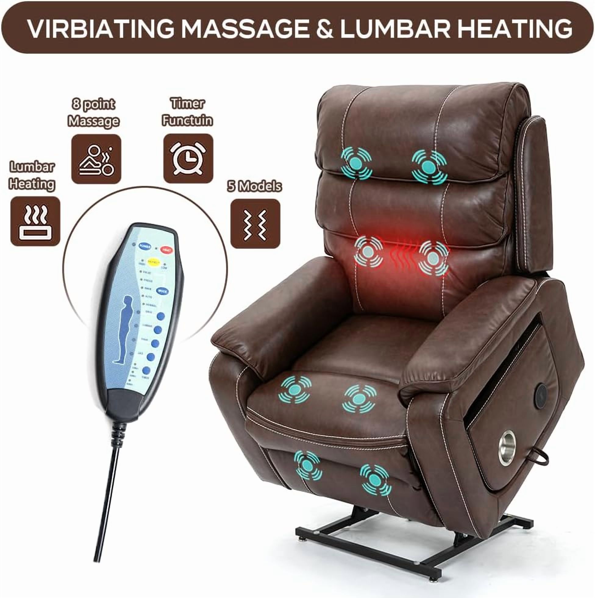 LITVZ Large Lift Chairs Recliner for Elderly, Infinite Position Dual Motor Power Lay Flat, Stand Up Recliner Lift Chair with Massage and Heat, Lumbar Pillow, Wireless Charging & Cup Holder