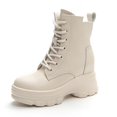 thumbnail image 3 of LYYMM Botas tipo Martins Botas para mujer 2023 Nuevas botas de cuero con forro polar de tiro alto para otoño/invierno, 3 of 5