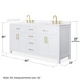 thumbnail image 4 of Beckett 66" White Double Vanity & White Quartz Top (3-Hole) & Gold Trim, 4 of 5