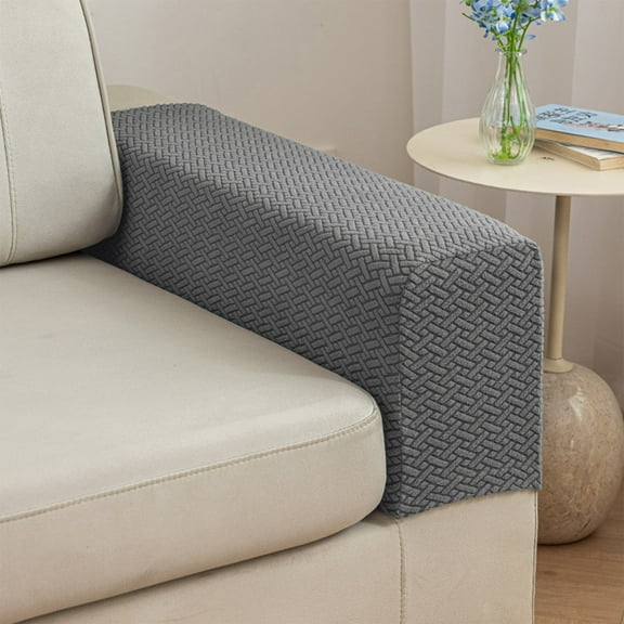 Elastic Sofa Armrest Covers | Thickened & Stain-Resistant Polyester Fabric | Protective Slipcovers for Home Decor | Gray Solid Color | Washable & Durable