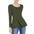 thumbnail image 5 of MODA NOVA Junior's Long Sleeves Scoop Neck Peplum Top Green M, 5 of 5