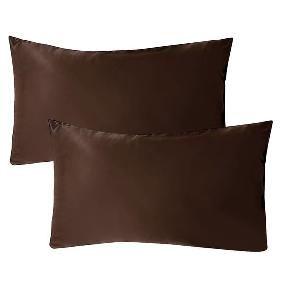 Tkrady Satin Pillowcase Set of 2, Silk Pillowcases for Hair and Skin, Chocolate Pillow Cases 2 Pack, Soft Pillow Cover with Envelope Closure, 20X30 Inches