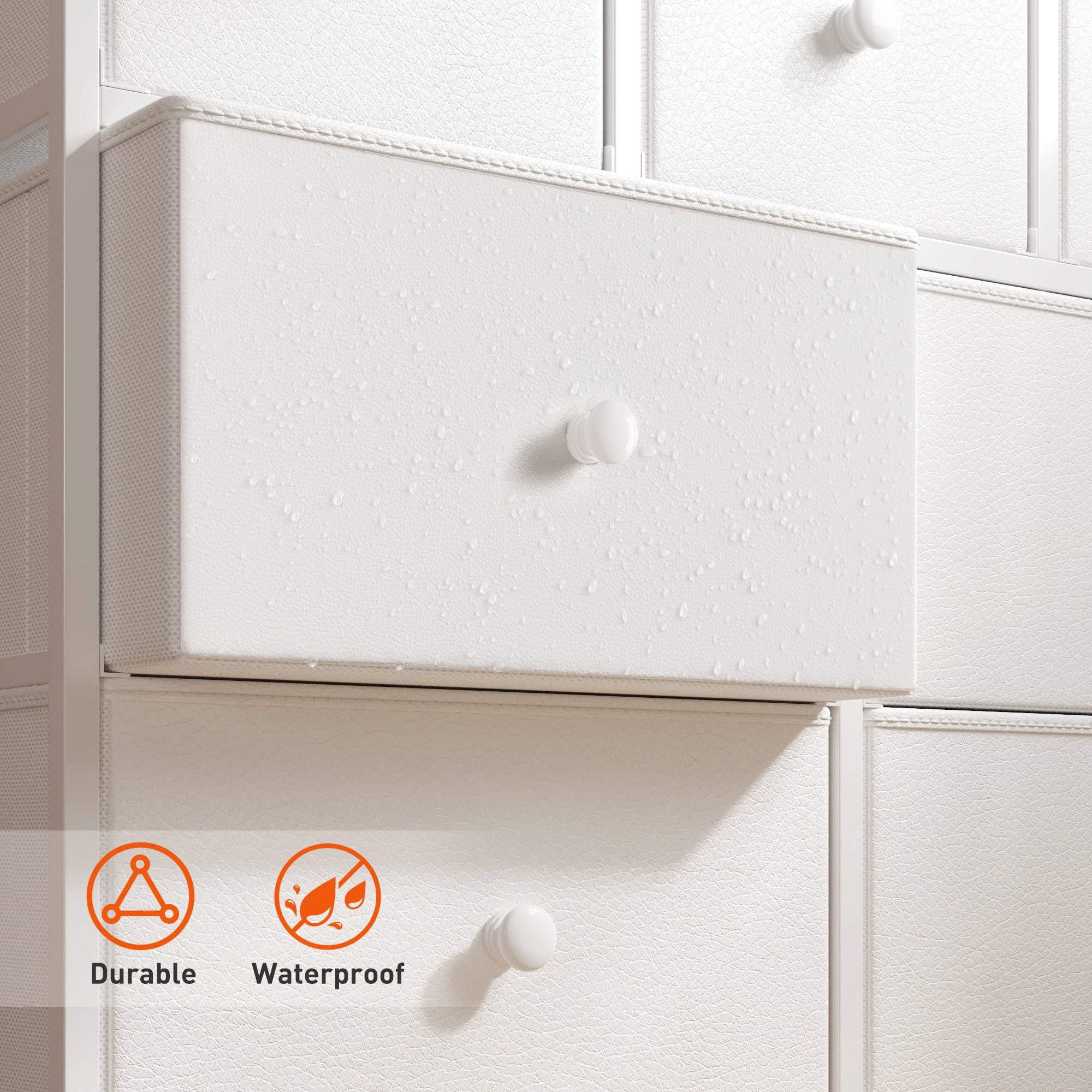 EnHomee White Dresser for Bedroom with 7 Drawers & 2 Shelves TV Stand Dresser with Wooden Top and Metal Frame Tall Dressers & Chest of Drawers for Closets Bedroom