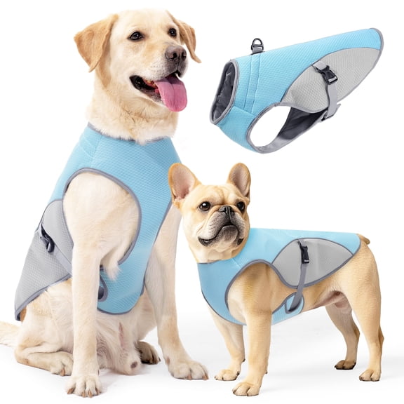 Amztom Dog Cooling Vest, Breathable Mesh Fabric Adjustable,Comfort Fit Summer Cool Jacket for Outdoor,Blue,S