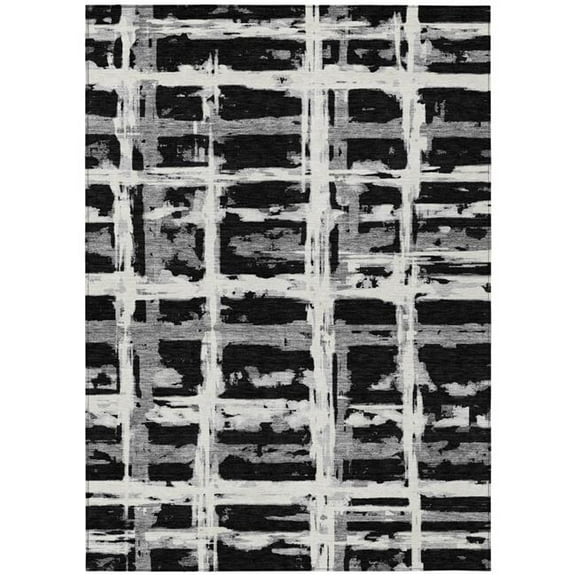 HomeRoots 584470 3 x 5 ft. Striped Washable Indoor & Outdoor Rectangle Area Rug, Black, Gray & Silver